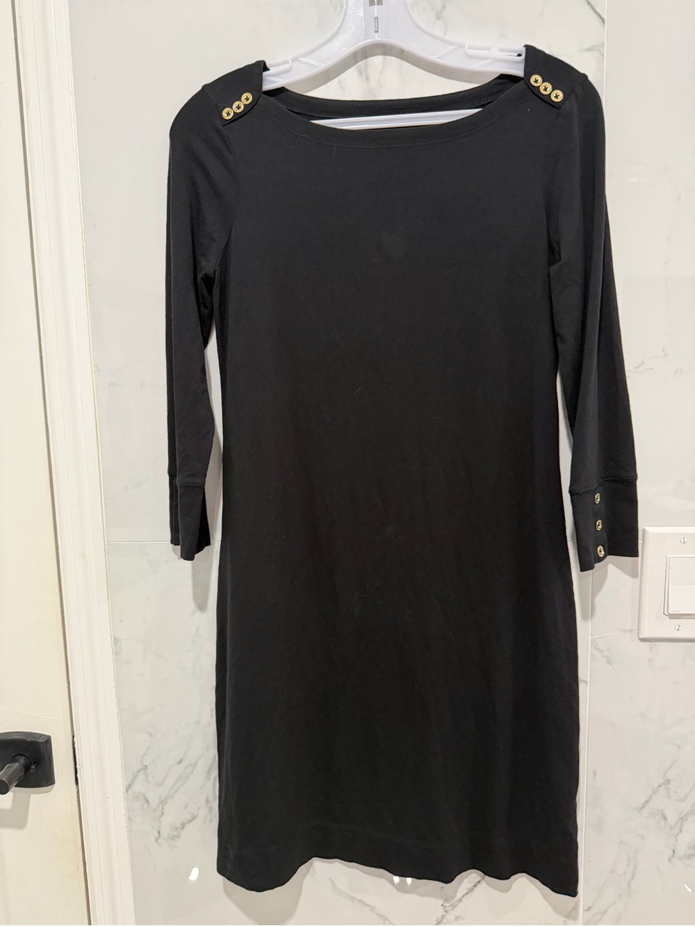 Lilly Pulitzer Black Three-Quarter Sleeve Shift Dress with Button Cuffs